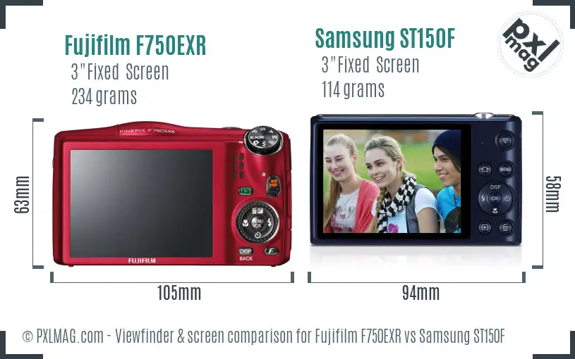 Fujifilm F750EXR vs Samsung ST150F Screen and Viewfinder comparison