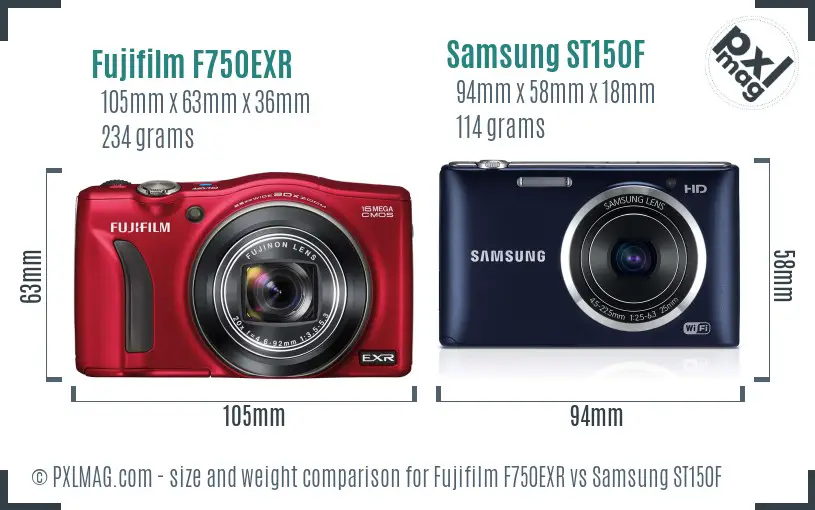 Fujifilm F750EXR vs Samsung ST150F size comparison