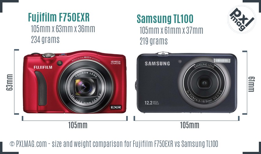 Fujifilm F750EXR vs Samsung TL100 size comparison Fujifilm F750EXR vs Samsung TL100 size comparison