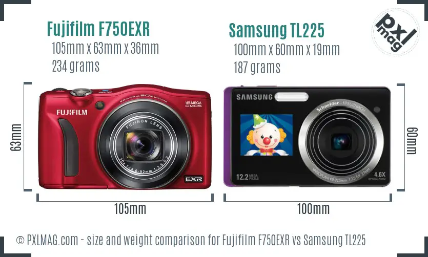 Fujifilm F750EXR vs Samsung TL225 size comparison