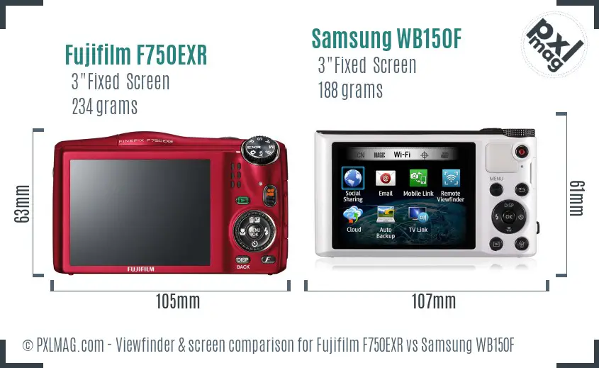 Fujifilm F750EXR vs Samsung WB150F Screen and Viewfinder comparison