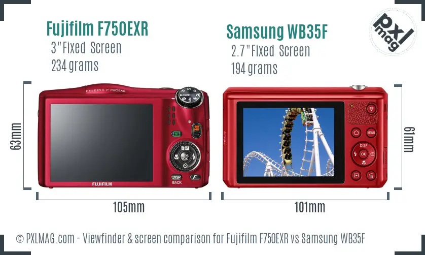 Fujifilm F750EXR vs Samsung WB35F Screen and Viewfinder comparison Fujifilm F750EXR vs Samsung WB35F Screen and Viewfinder comparison