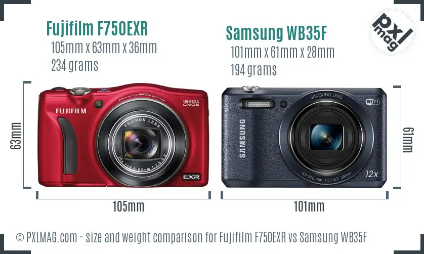 Fujifilm F750EXR vs Samsung WB35F size comparison Fujifilm F750EXR vs Samsung WB35F size comparison