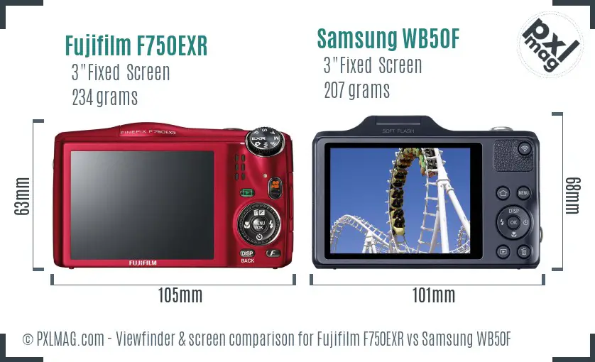 Fujifilm F750EXR vs Samsung WB50F Screen and Viewfinder comparison