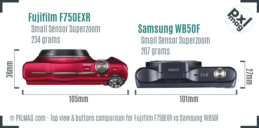 Fujifilm F750EXR vs Samsung WB50F top view buttons comparison