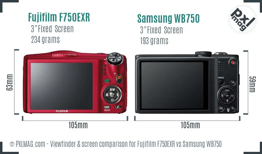 Fujifilm F750EXR vs Samsung WB750 Screen and Viewfinder comparison