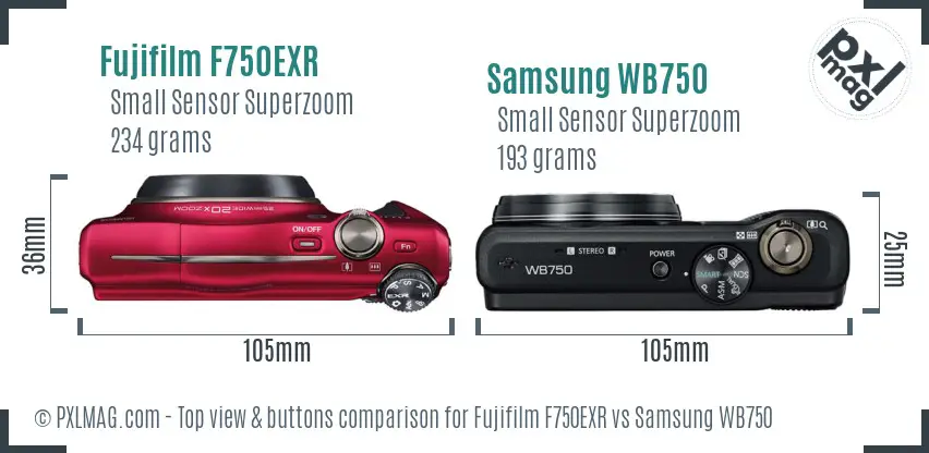 Fujifilm F750EXR vs Samsung WB750 top view buttons comparison