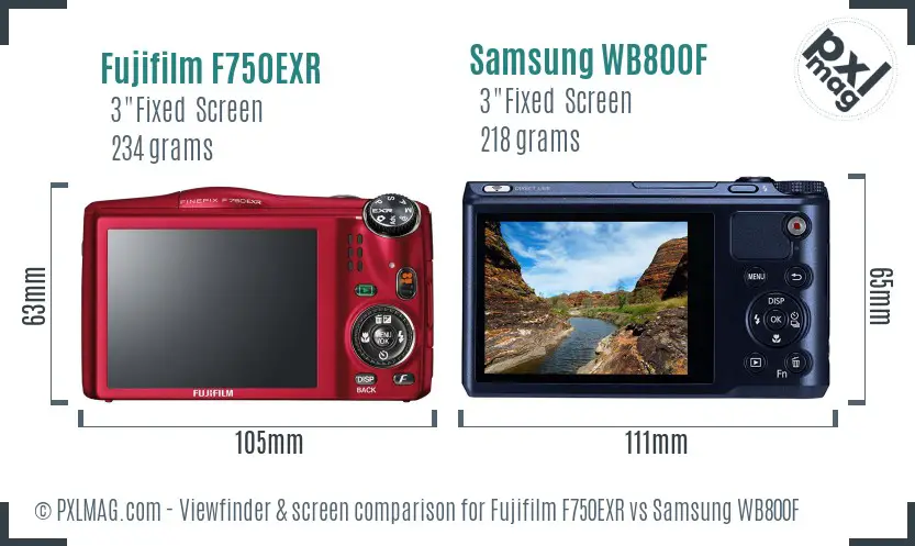 Fujifilm F750EXR vs Samsung WB800F Screen and Viewfinder comparison