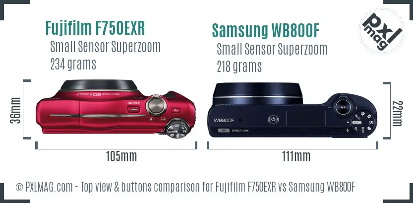 Fujifilm F750EXR vs Samsung WB800F top view buttons comparison