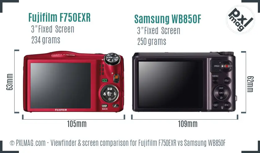 Fujifilm F750EXR vs Samsung WB850F Screen and Viewfinder comparison