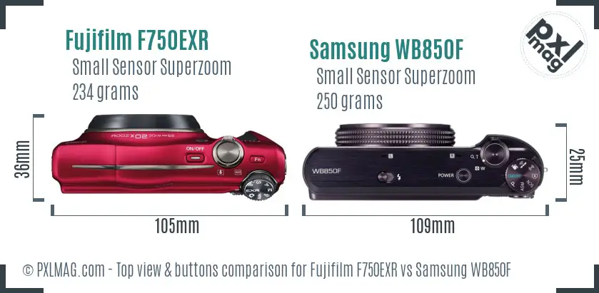 Fujifilm F750EXR vs Samsung WB850F top view buttons comparison