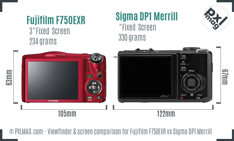 Fujifilm F750EXR vs Sigma DP1 Merrill Screen and Viewfinder comparison