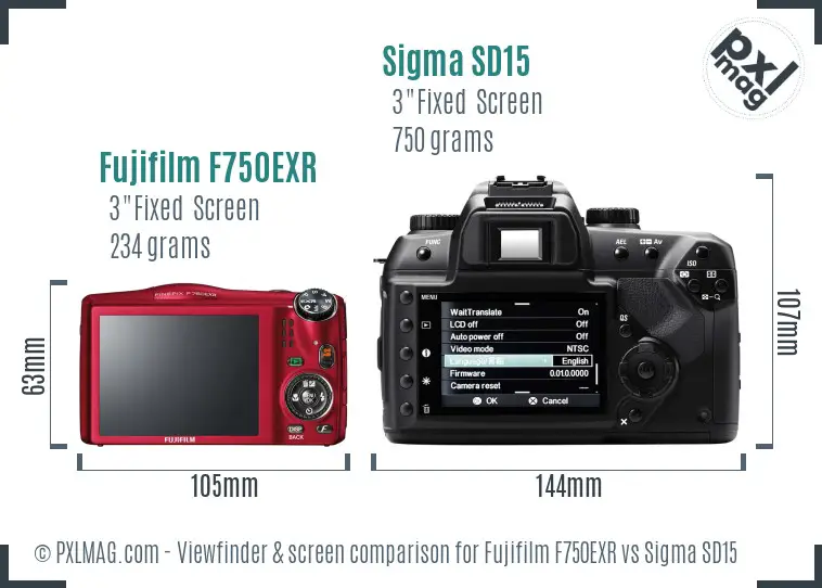 Fujifilm F750EXR vs Sigma SD15 Screen and Viewfinder comparison