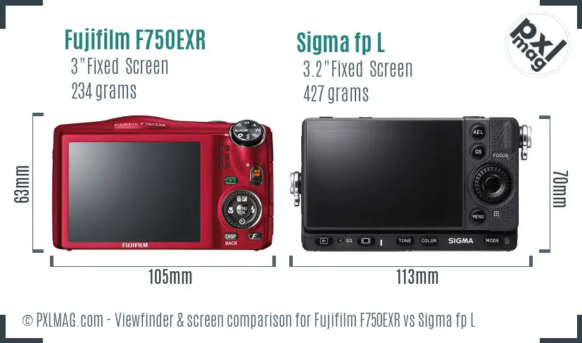 Fujifilm F750EXR vs Sigma fp L Screen and Viewfinder comparison