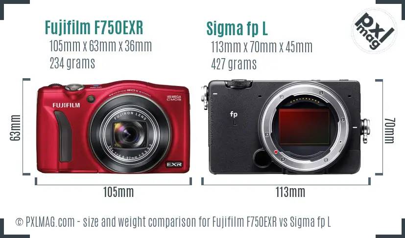 Fujifilm F750EXR vs Sigma fp L size comparison