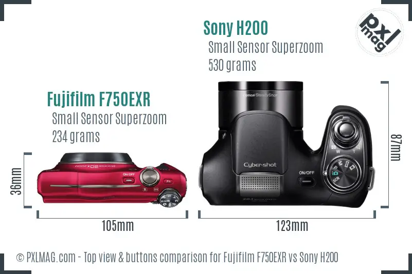 Fujifilm F750EXR vs Sony H200 top view buttons comparison