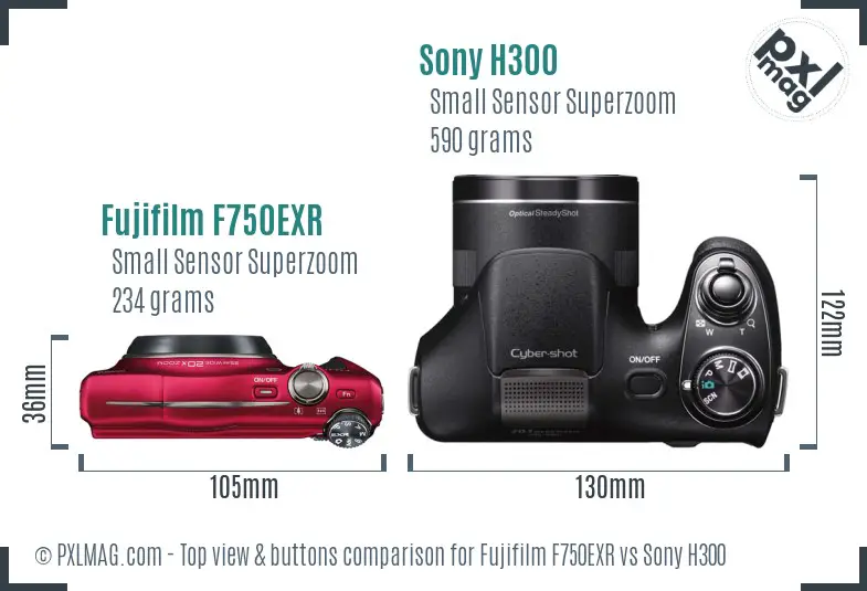 Fujifilm F750EXR vs Sony H300 top view buttons comparison