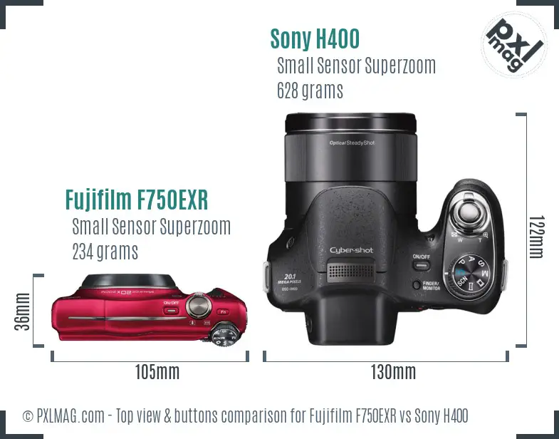 Fujifilm F750EXR vs Sony H400 top view buttons comparison