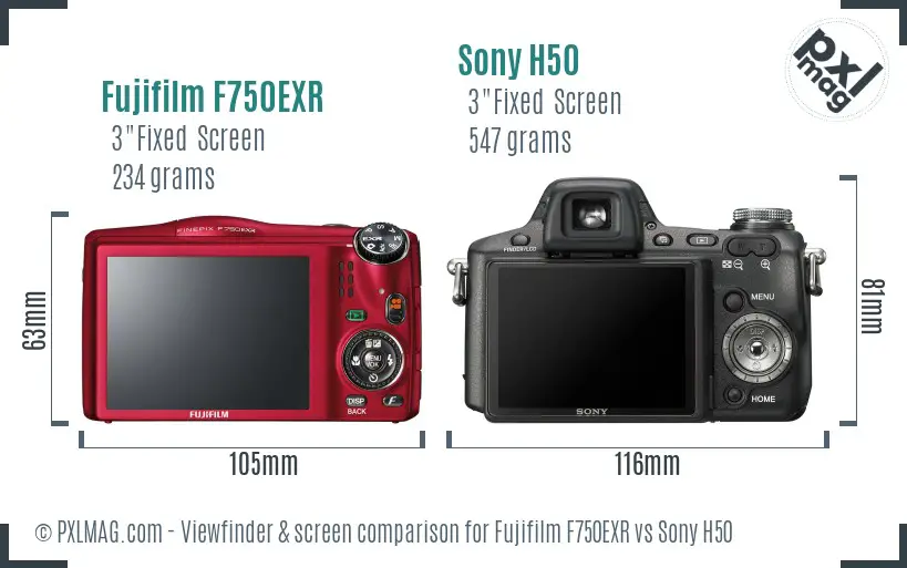 Fujifilm F750EXR vs Sony H50 Screen and Viewfinder comparison