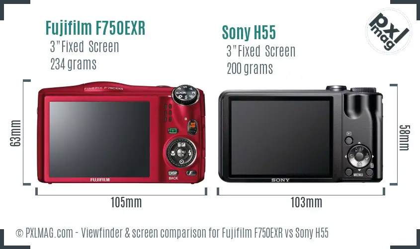 Fujifilm F750EXR vs Sony H55 Screen and Viewfinder comparison