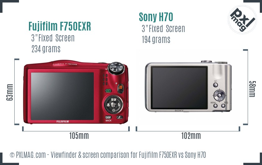 Fujifilm F750EXR vs Sony H70 Screen and Viewfinder comparison
