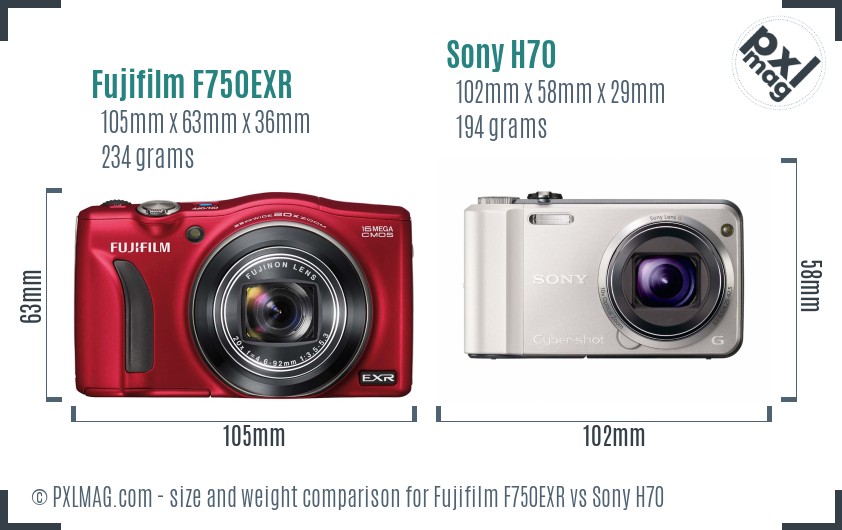 Fujifilm F750EXR vs Sony H70 size comparison Fujifilm F750EXR vs Sony H70 size comparison