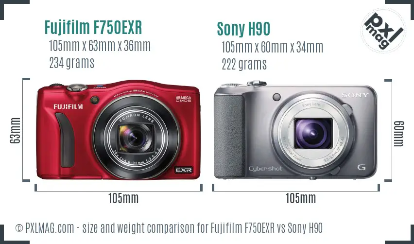 Fujifilm F750EXR vs Sony H90 size comparison Fujifilm F750EXR vs Sony H90 size comparison