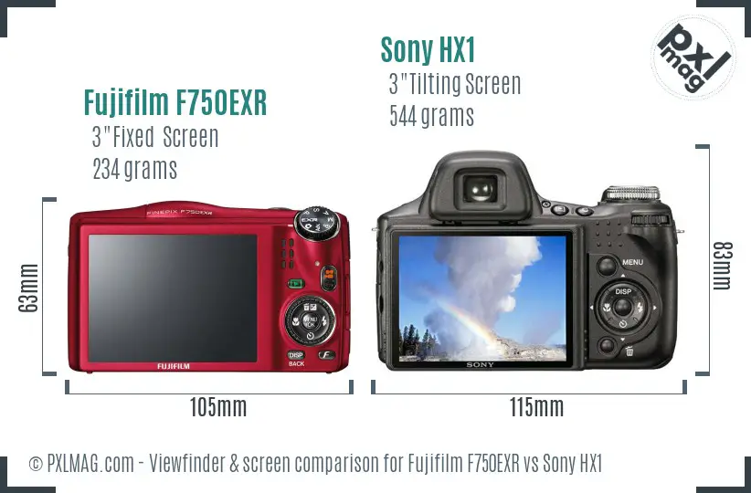 Fujifilm F750EXR vs Sony HX1 Screen and Viewfinder comparison