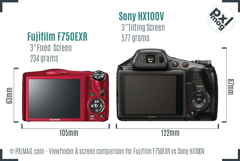 Fujifilm F750EXR vs Sony HX100V Screen and Viewfinder comparison Fujifilm F750EXR vs Sony HX100V Screen and Viewfinder comparison