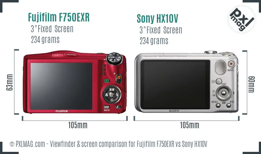 Fujifilm F750EXR vs Sony HX10V Screen and Viewfinder comparison