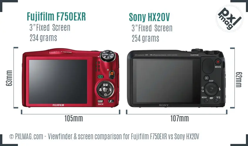 Fujifilm F750EXR vs Sony HX20V Screen and Viewfinder comparison Fujifilm F750EXR vs Sony HX20V Screen and Viewfinder comparison
