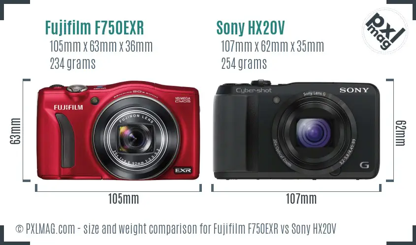 Fujifilm F750EXR vs Sony HX20V size comparison Fujifilm F750EXR vs Sony HX20V size comparison