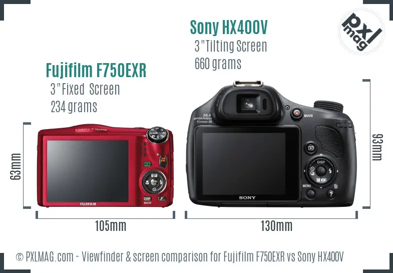 Fujifilm F750EXR vs Sony HX400V Screen and Viewfinder comparison