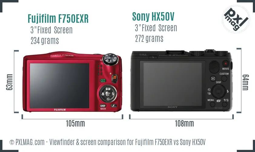 Fujifilm F750EXR vs Sony HX50V Screen and Viewfinder comparison