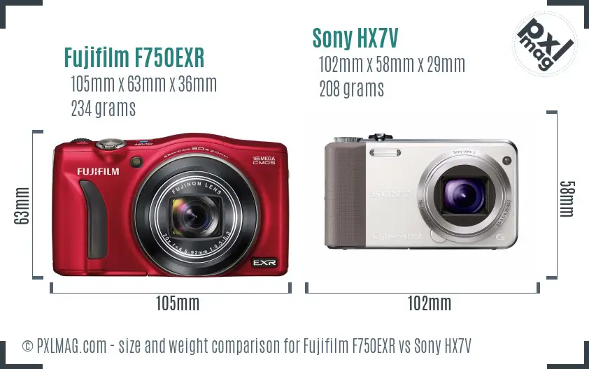 Fujifilm F750EXR vs Sony HX7V size comparison Fujifilm F750EXR vs Sony HX7V size comparison