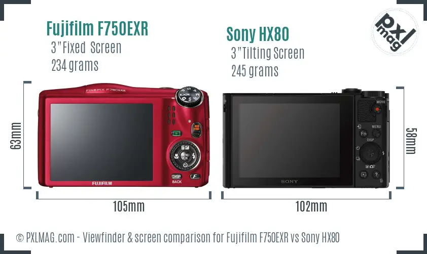 Fujifilm F750EXR vs Sony HX80 Screen and Viewfinder comparison