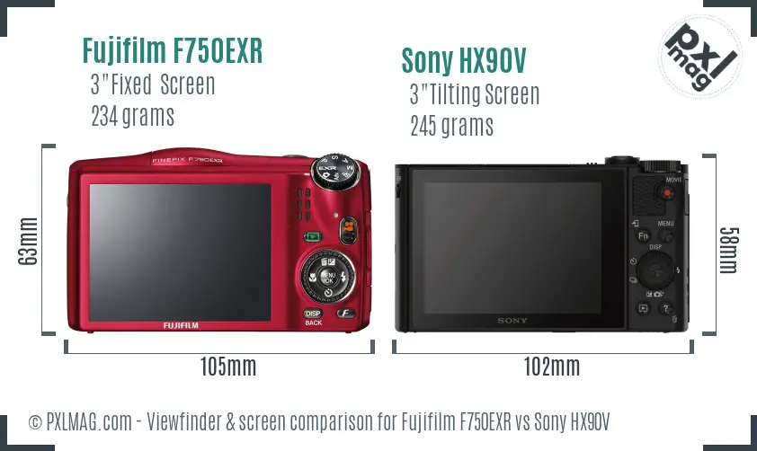 Fujifilm F750EXR vs Sony HX90V Screen and Viewfinder comparison
