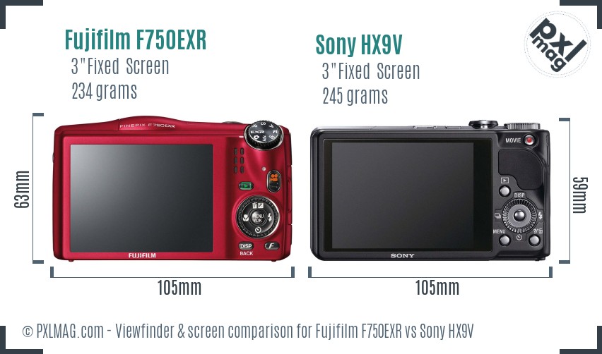 Fujifilm F750EXR vs Sony HX9V Screen and Viewfinder comparison
