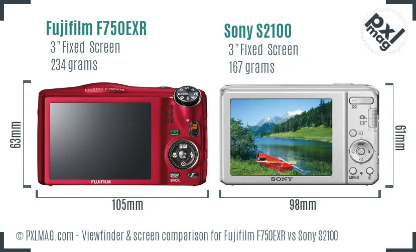 Fujifilm F750EXR vs Sony S2100 Screen and Viewfinder comparison