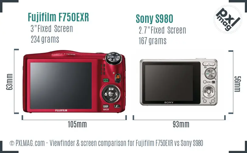 Fujifilm F750EXR vs Sony S980 Screen and Viewfinder comparison Fujifilm F750EXR vs Sony S980 Screen and Viewfinder comparison