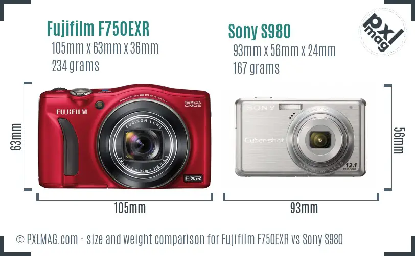 Fujifilm F750EXR vs Sony S980 size comparison Fujifilm F750EXR vs Sony S980 size comparison