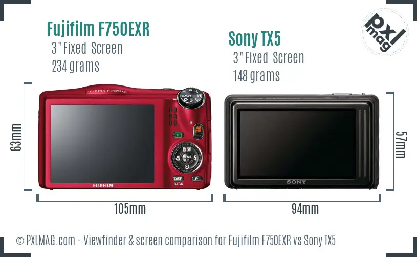 Fujifilm F750EXR vs Sony TX5 Screen and Viewfinder comparison Fujifilm F750EXR vs Sony TX5 Screen and Viewfinder comparison