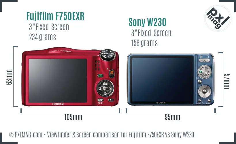 Fujifilm F750EXR vs Sony W230 Screen and Viewfinder comparison Fujifilm F750EXR vs Sony W230 Screen and Viewfinder comparison