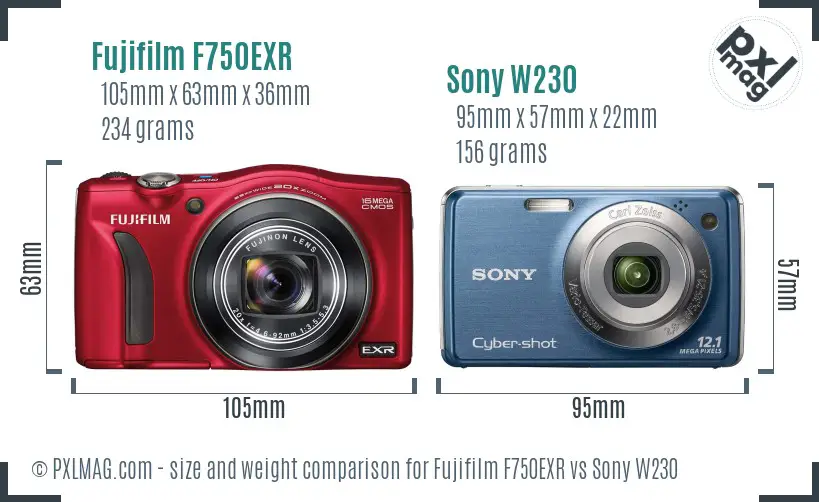 Fujifilm F750EXR vs Sony W230 size comparison Fujifilm F750EXR vs Sony W230 size comparison
