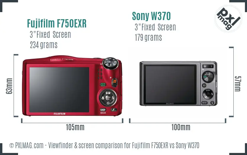 Fujifilm F750EXR vs Sony W370 Screen and Viewfinder comparison