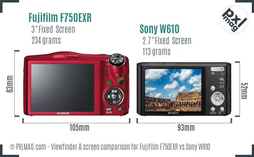 Fujifilm F750EXR vs Sony W610 Screen and Viewfinder comparison