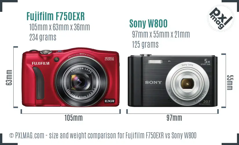 Fujifilm F750EXR vs Sony W800 size comparison