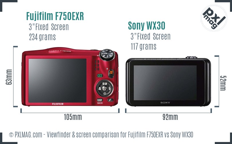 Fujifilm F750EXR vs Sony WX30 Screen and Viewfinder comparison