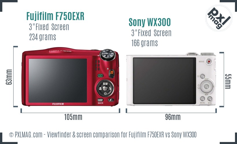 Fujifilm F750EXR vs Sony WX300 Screen and Viewfinder comparison