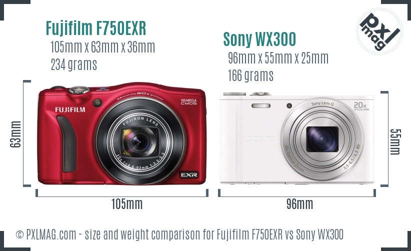 Fujifilm F750EXR vs Sony WX300 size comparison